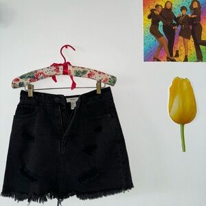 Mini black denim skirt